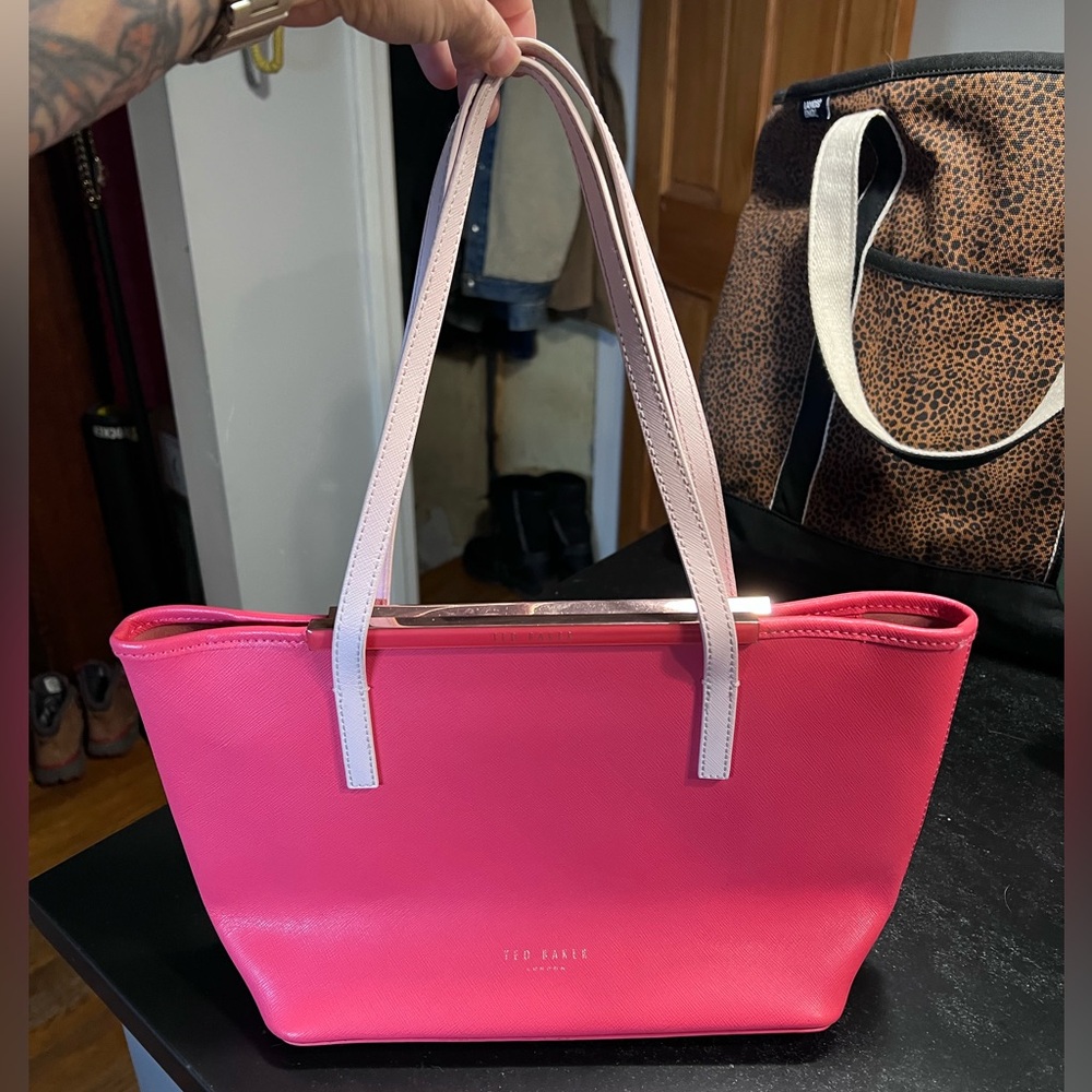 Ted Baker Leather Fuchsia and White Tote